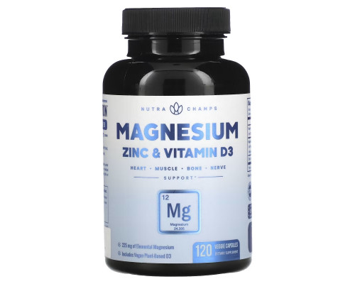 NutraChamps, Magnesium, Zinc & Vitamin D3, 120 Veggie Capsules NutraChamps, Magnesium, Zinc & Vitamin D3, 120 Veggie Capsules