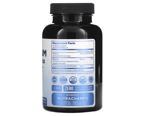 NutraChamps, Magnesium, Zinc & Vitamin D3, 120 Veggie Capsules NutraChamps, Magnesium, Zinc & Vitamin D3, 120 Veggie Capsules