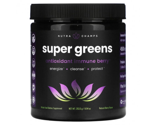 Суперфуды NutraChamps, Super Greens, натуральные ягоды, 253,5 г (8,94 унции) Суперфуды NutraChamps, Super Greens, натуральные ягоды, 253,5 г (8,94 унции)