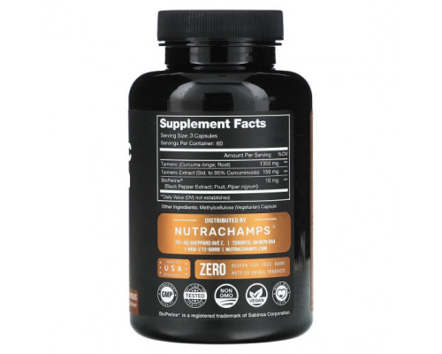 Антиоксиданты NutraChamps, Куркумин, куркумин, 180 растительных капсул Антиоксиданты NutraChamps, Куркумин, куркумин, 180 растительных капсул