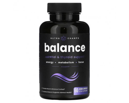 Регуляция гормонального фона NutraChamps, Balance, поддержка надпочечников и щитовидной железы, 60 растительных капсул Регуляция гормонального фона NutraChamps, Balance, поддержка надпочечников и щитовидной железы, 60 растительных капсул