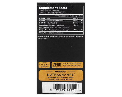NutraChamps, L-Arginine, 60 Easy-to-Swallow Veggie Capsules NutraChamps, L-Arginine, 60 Easy-to-Swallow Veggie Capsules