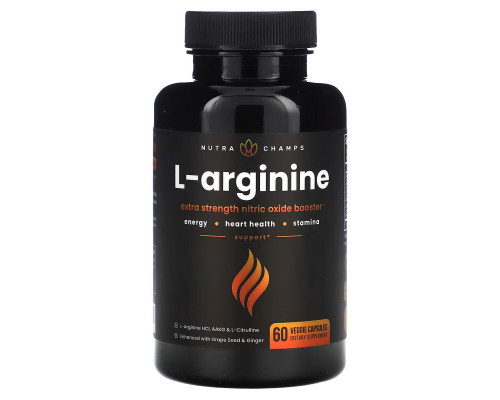 NutraChamps, L-Arginine, 60 Easy-to-Swallow Veggie Capsules NutraChamps, L-Arginine, 60 Easy-to-Swallow Veggie Capsules