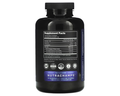NutraChamps, Omega 3 Fish Oil, Natural Lemon, 1,200 mg, 180 Softgels NutraChamps, Omega 3 Fish Oil, Natural Lemon, 1,200 mg, 180 Softgels