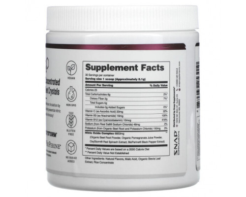 Овощи Snap Supplements, Оксид азота, органическая свекла, оригинальные ягоды, 250 г (8,8 унции) Овощи Snap Supplements, Оксид азота, органическая свекла, оригинальные ягоды, 250 г (8,8 унции)