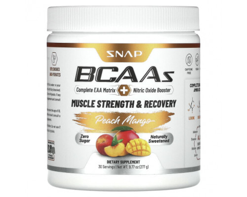 Аминокислоты Snap Supplements, BCAA, со вкусом персика и манго, 277 г (9,77 унции) Аминокислоты Snap Supplements, BCAA, со вкусом персика и манго, 277 г (9,77 унции)