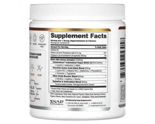 Аминокислоты Snap Supplements, BCAA, со вкусом персика и манго, 277 г (9,77 унции) Аминокислоты Snap Supplements, BCAA, со вкусом персика и манго, 277 г (9,77 унции)