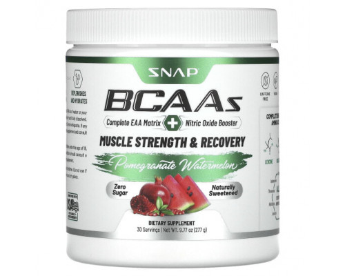 Аминокислоты Snap Supplements, BCAA, со вкусом граната и арбуза, 277 г (9,77 унции) Аминокислоты Snap Supplements, BCAA, со вкусом граната и арбуза, 277 г (9,77 унции)