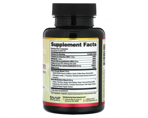 Растительные экстракты и настойки Snap Supplements, Энергия и метаболизм, 60 капсул Растительные экстракты и настойки Snap Supplements, Энергия и метаболизм, 60 капсул