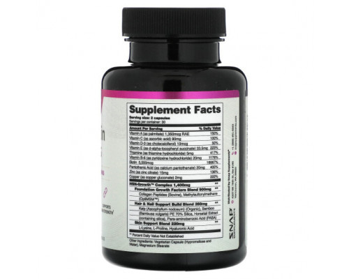 Для волос и ногтей Snap Supplements, Для волос, кожи и ногтей, 60 капсул Для волос и ногтей Snap Supplements, Для волос, кожи и ногтей, 60 капсул