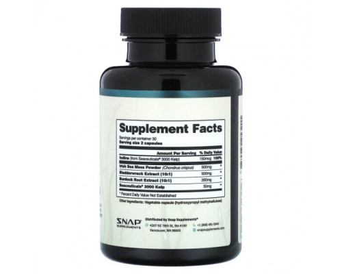 Растительные экстракты и настойки Snap Supplements, Ирландский морской мох`` 60 капсул Растительные экстракты и настойки Snap Supplements, Ирландский морской мох`` 60 капсул