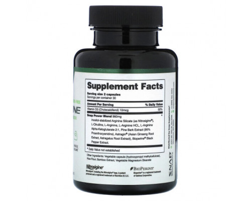 Аминокислоты Snap Supplements, L-аргинин, без кофеина, 60 капсул Аминокислоты Snap Supplements, L-аргинин, без кофеина, 60 капсул