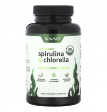 Водоросли Snap Supplements, Органическая спирулина и хлорелла, 120 капсул
