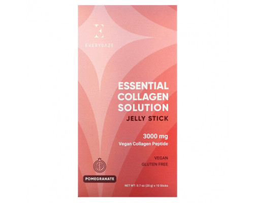 Для мышц и суставов Everydaze, Essential Collagen Solution, желе в стиках, гранат, 3000 мг, 10 стиков по 20 г (0,7 унции) Для мышц и суставов Everydaze, Essential Collagen Solution, желе в стиках, гранат, 3000 мг, 10 стиков по 20 г (0,7 унции)