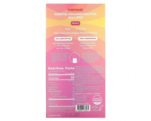 Для мышц и суставов Everydaze, Желе-стик Essential Collagen Solution, персик, 3000 мг, 10 стиков по 20 г (0,7 унции) Для мышц и суставов Everydaze, Желе-стик Essential Collagen Solution, персик, 3000 мг, 10 стиков по 20 г (0,7 унции)