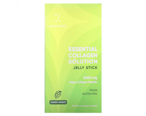 Для мышц и суставов Everydaze, Essential Collagen Solution, желе в стиках, зеленый виноград, 3000 мг, 10 стиков по 20 г (0,7 унции) Для мышц и суставов Everydaze, Essential Collagen Solution, желе в стиках, зеленый виноград, 3000 мг, 10 стиков по 20 г (0,7 унции)