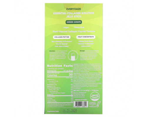 Для мышц и суставов Everydaze, Essential Collagen Solution, желе в стиках, зеленый виноград, 3000 мг, 10 стиков по 20 г (0,7 унции) Для мышц и суставов Everydaze, Essential Collagen Solution, желе в стиках, зеленый виноград, 3000 мг, 10 стиков по 20 г (0,7 унции)