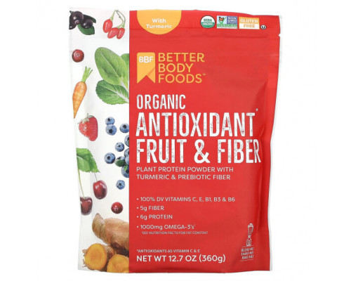 Растительный протеин BetterBody Foods, Органический антиоксидант из фруктов и клетчатки с куркумой, 360 г (12,7 унции) Растительный протеин BetterBody Foods, Органический антиоксидант из фруктов и клетчатки с куркумой, 360 г (12,7 унции)
