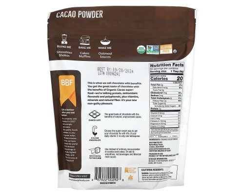 BetterBody Foods, Organic Cacao Powder, 1 lb (454 g) BetterBody Foods, Organic Cacao Powder, 1 lb (454 g)