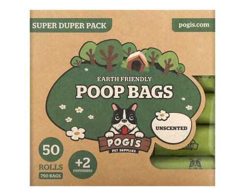 Pogi's Pet Supplies, Earth Friendly Poop Bags, Super Duper Pack, Unscented, 50 Rolls, 750 Bags, 2 Dispensers Pogi's Pet Supplies, Earth Friendly Poop Bags, Super Duper Pack, Unscented, 50 Rolls, 750 Bags, 2 Dispensers