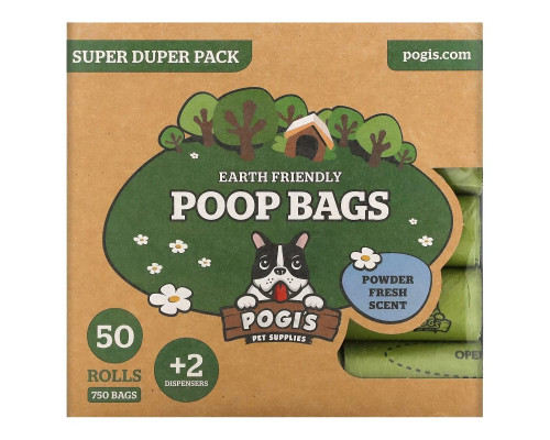 Pogi's Pet Supplies, Earth Friendly Poop Bags, Super Duper Pack, Powder Fresh, 50 Rolls, 750 Bags, 2 Dispensers Pogi's Pet Supplies, Earth Friendly Poop Bags, Super Duper Pack, Powder Fresh, 50 Rolls, 750 Bags, 2 Dispensers