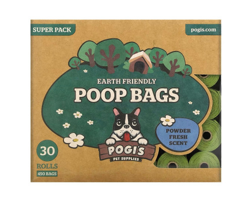 Pogi's Pet Supplies, Earth Friendly Poop Packages, свежий порошок, 30 рулонов, 450 пакетиков Pogi's Pet Supplies, Earth Friendly Poop Packages, свежий порошок, 30 рулонов, 450 пакетиков