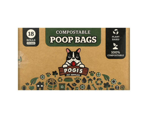 Pogi's Pet Supplies, Компостируемые пакеты из фекалий, 18 рулонов, 270 пакетов Pogi's Pet Supplies, Компостируемые пакеты из фекалий, 18 рулонов, 270 пакетов