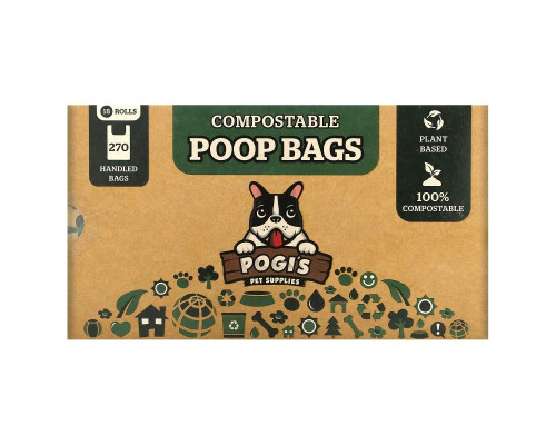 Pogi's Pet Supplies, Компостируемые пакеты из фекалий, 18 рулонов, 270 пакетов с ручками Pogi's Pet Supplies, Компостируемые пакеты из фекалий, 18 рулонов, 270 пакетов с ручками