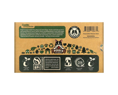 Pogi's Pet Supplies, Компостируемые пакеты из фекалий, 18 рулонов, 270 пакетов с ручками Pogi's Pet Supplies, Компостируемые пакеты из фекалий, 18 рулонов, 270 пакетов с ручками