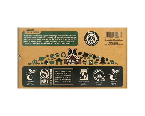 Pogi's Pet Supplies, Компостируемые пакеты из фекалий, 32 рулона, 480 пакетов с ручками Pogi's Pet Supplies, Компостируемые пакеты из фекалий, 32 рулона, 480 пакетов с ручками