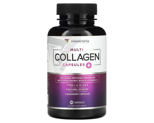 Vitauthority, Multi Collagen Capsules Plus Vitamin C, Hyaluronic Acid, Unflavored, 90 Capsules Vitauthority, Multi Collagen Capsules Plus Vitamin C, Hyaluronic Acid, Unflavored, 90 Capsules