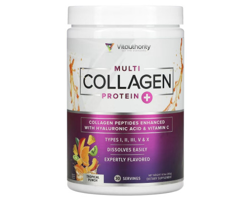 Vitauthority, Multi Collagen Protein Plus Vitamin C, Hyaluronic Acid, Tropical Punch, 9.9 oz (282 g) Vitauthority, Multi Collagen Protein Plus Vitamin C, Hyaluronic Acid, Tropical Punch, 9.9 oz (282 g)