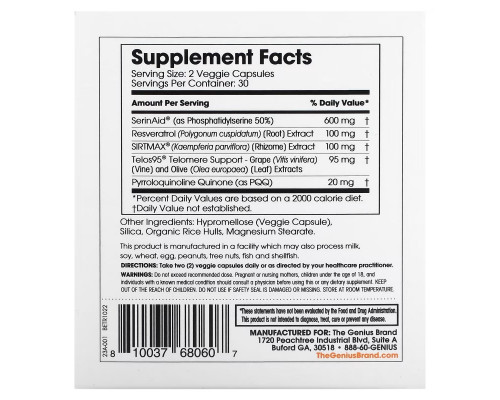 The Genius Brand, Eternal, Anti-Aging, 60 Veggie Capsules The Genius Brand, Eternal, Anti-Aging, 60 Veggie Capsules