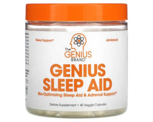 Для здорового сна The Genius Brand, Genius Sleep Aid, добавка для улучшения качества сна, 40 растительных капсул Для здорового сна The Genius Brand, Genius Sleep Aid, добавка для улучшения качества сна, 40 растительных капсул