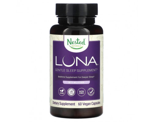 Для здорового сна Nested Naturals, Luna, добавка для мягкого сна с мелатонином, 60 веганских капсул Для здорового сна Nested Naturals, Luna, добавка для мягкого сна с мелатонином, 60 веганских капсул