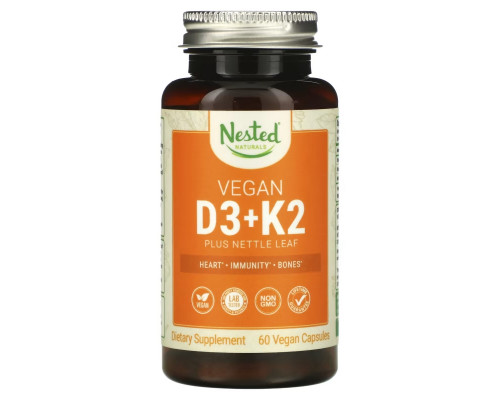 Nested Naturals, Vegan D3 + K2 plus Nettle Leaf, 60 Vegan Capsules Nested Naturals, Vegan D3 + K2 plus Nettle Leaf, 60 Vegan Capsules