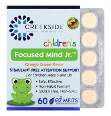 Детское здоровье Creekside Natural Therapeutics, Children's Focused Mind Jr, апельсиновый крем, 60 таблеток EZ-Melt