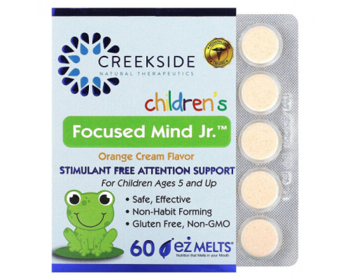 Детское здоровье Creekside Natural Therapeutics, Children's Focused Mind Jr, апельсиновый крем, 60 таблеток EZ-Melt Детское здоровье Creekside Natural Therapeutics, Children's Focused Mind Jr, апельсиновый крем, 60 таблеток EZ-Melt