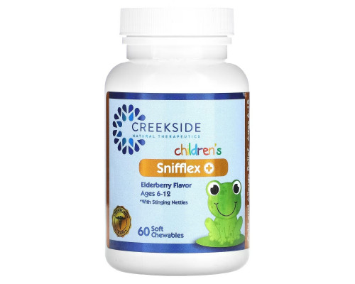 Creekside Natural Therapeutics, Children's Snifflex Plus With Stinging Nettle, Ages 6-12, Elderberry, 60 Soft Chewables Creekside Natural Therapeutics, Children's Snifflex Plus With Stinging Nettle, Ages 6-12, Elderberry, 60 Soft Chewables