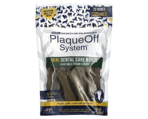 ProDen, PlaqueOff System, Mini Dental Care Bones, For Small & Toy Breed Dogs, Vegetable Fusion, 20 Bones, 12 oz (340 g) ProDen, PlaqueOff System, Mini Dental Care Bones, For Small & Toy Breed Dogs, Vegetable Fusion, 20 Bones, 12 oz (340 g)