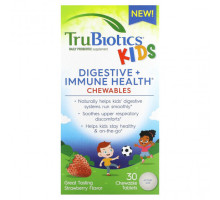 Детское здоровье TruBiotics, Жевательные таблетки для здоровья пищеварительной и иммунной систем для детей, клубника, 30 жевательных таблеток