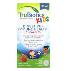 Детское здоровье TruBiotics, Жевательные таблетки для здоровья пищеварительной и иммунной систем для детей, клубника, 30 жевательных таблеток