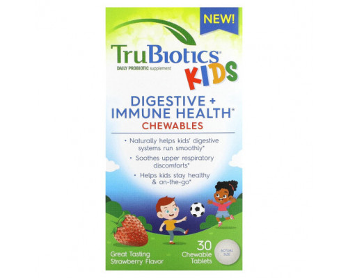 Детское здоровье TruBiotics, Жевательные таблетки для здоровья пищеварительной и иммунной систем для детей, клубника, 30 жевательных таблеток Детское здоровье TruBiotics, Жевательные таблетки для здоровья пищеварительной и иммунной систем для детей, клубника, 30 жевательных таблеток