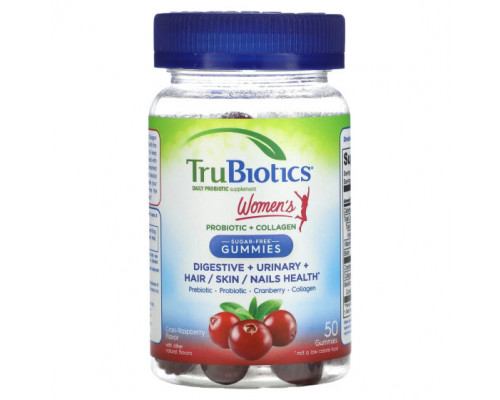 Пребиотики и пробиотики TruBiotics, Пробиотик и коллаген для женщин, для здоровья пищеварительной системы, мочевыводящей системы, здоровья волос / кожи / ногтей, клюква и малина, 50 жевательных таблеток Пребиотики и пробиотики TruBiotics, Пробиотик и коллаген для женщин, для здоровья пищеварительной системы, мочевыводящей системы, здоровья волос / кожи / ногтей, клюква и малина, 50 жевательных таблеток