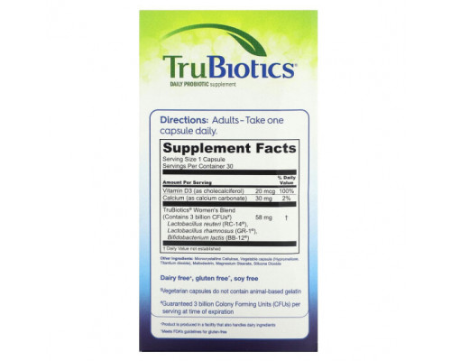 Женское здоровье TruBiotics, Здоровье пищеварительной системы, влагалища и костей для женщин, 30 вегетарианских капсул Женское здоровье TruBiotics, Здоровье пищеварительной системы, влагалища и костей для женщин, 30 вегетарианских капсул