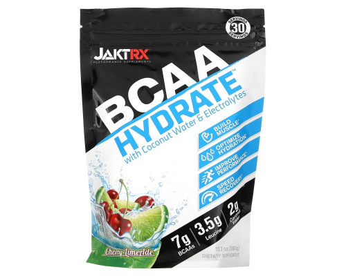 Jakt-RX, BCAA Hydrate With Coconut Water & Electrolytes, Cherry Limeade, 12.7 oz (360) Jakt-RX, BCAA Hydrate With Coconut Water & Electrolytes, Cherry Limeade, 12.7 oz (360)