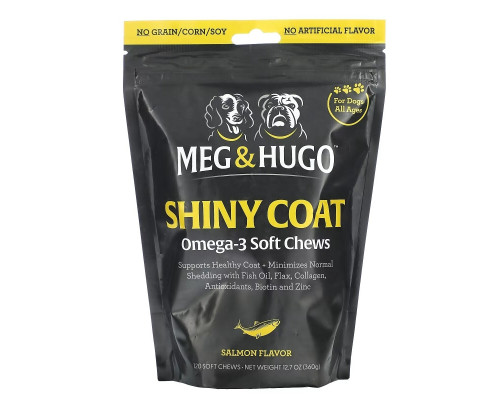 Meg & Hugo, Shiny Coat, жевательные таблетки с омега-3, для собак, для всех возрастов, лосось, 120 жевательных таблеток, 360 г (12,7 унции)