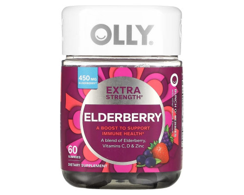 OLLY, Elderberry, Extra Strength, Bunch O' Berries, 225 mg, 60 Gummies OLLY, Elderberry, Extra Strength, Bunch O' Berries, 225 mg, 60 Gummies