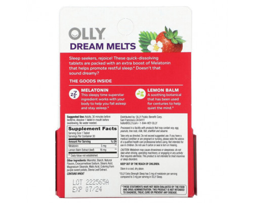 Для здорового сна OLLY, Extra Strength Sleep, клубника, 30 таблеток Для здорового сна OLLY, Extra Strength Sleep, клубника, 30 таблеток