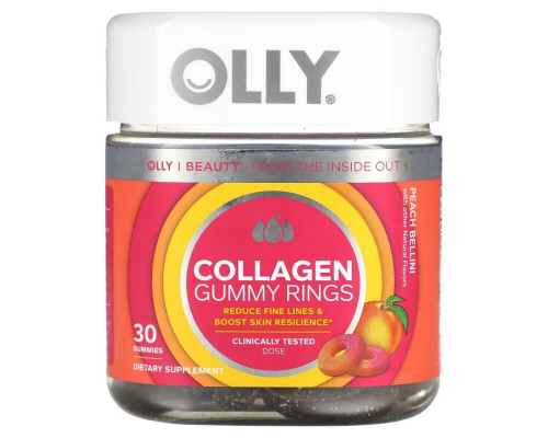 OLLY, Collagen Gummy Rings, Peach Bellini, 30 Gummies OLLY, Collagen Gummy Rings, Peach Bellini, 30 Gummies